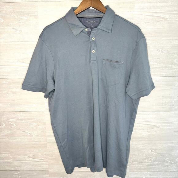 Tahari Other - Tahari Blue Pocket Collared Soft Short Sleeve Polo Men's Large